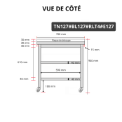 Table de travail en inox 1200x700 mm avec plaque de découpe blanche et 2 étagères sur roulettes PREMIUM - GOLDINOX
