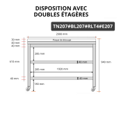 Table de travail en inox 2000x700 mm avec plaque de découpe blanche et 2 étagères sur roulettes PREMIUM - GOLDINOX