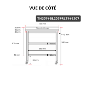 Table de travail en inox 2000x700 mm avec plaque de découpe blanche et 2 étagères sur roulettes PREMIUM - GOLDINOX