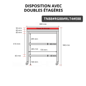 Table de travail en inox 800x800 mm avec plaque de découpe rouge et 2 étagères sur roulettes PREMIUM - GOLDINOX