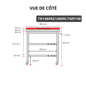 Table de travail en inox 1400x800 mm avec plaque de découpe rouge et 2 étagères sur roulettes PREMIUM - GOLDINOX