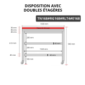 Table de travail en inox 1600x800 mm avec plaque de découpe rouge et 2 étagères sur roulettes PREMIUM - GOLDINOX