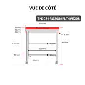 Table de travail en inox 2000x800 mm avec plaque de découpe rouge et 2 étagères sur roulettes PREMIUM - GOLDINOX
