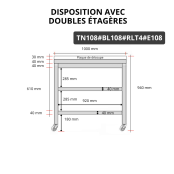 Table de travail en inox 1000x800 mm avec plaque de découpe blanche et 2 étagères sur roulettes PREMIUM - GOLDINOX