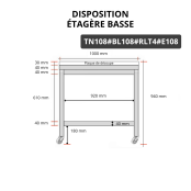 Table de travail en inox 1000x800 mm avec plaque de découpe blanche et 2 étagères sur roulettes PREMIUM - GOLDINOX
