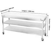 Table de travail en inox 2000x800 mm avec plaque de découpe blanche et 2 étagères sur roulettes PREMIUM - GOLDINOX