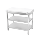 Table de travail en inox 700x700 mm avec plaque de découpe blanche et 2 étagères PREMIUM - GOLDINOX