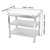 Table de travail en inox 700x700 mm avec plaque de découpe blanche et 2 étagères PREMIUM - GOLDINOX