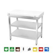 Table de travail en inox 700x700 mm avec plaque de découpe blanche et 2 étagères PREMIUM - GOLDINOX