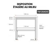 Table de travail en inox Bar 1200x500 mm avec 1 étagère inférieure PREMIUM - GOLDINOX