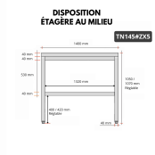 Table de travail en inox Bar 1400x500 mm avec 1 étagère inférieure PREMIUM - GOLDINOX
