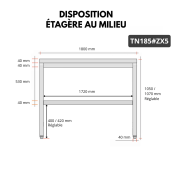 Table de travail en inox Bar 1800x500 mm avec 1 étagère inférieure PREMIUM - GOLDINOX