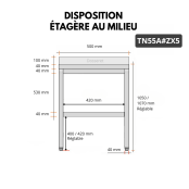 Table de travail en inox Bar 500x500 mm avec 1 étagère inférieure et dosseret PREMIUM - GOLDINOX