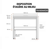 Table de travail en inox Bar 1600x500 mm avec 1 étagère inférieure et dosseret PREMIUM - GOLDINOX