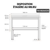 Table de travail en inox Bar 1800x500 mm avec 1 étagère inférieure et dosseret PREMIUM - GOLDINOX