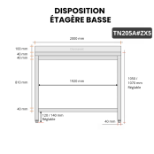 Table de travail en inox Bar 2000x500 mm avec 1 étagère inférieure et dosseret PREMIUM - GOLDINOX