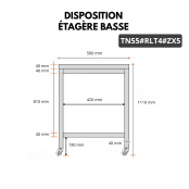 Table de travail en inox Bar 500x500 mm avec 1 étagère inférieure sur roulettes PREMIUM - GOLDINOX