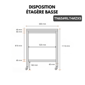 Table de travail en inox Bar 600x500 mm avec 1 étagère inférieure sur roulettes PREMIUM - GOLDINOX