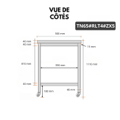 Table de travail en inox Bar 600x500 mm avec 1 étagère inférieure sur roulettes PREMIUM - GOLDINOX