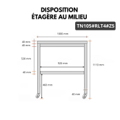 Table de travail en inox Bar 1000x500 mm avec 1 étagère inférieure sur roulettes PREMIUM - GOLDINOX