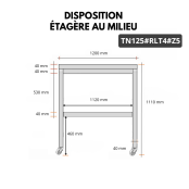 Table de travail en inox Bar 1200x500 mm avec 1 étagère inférieure sur roulettes PREMIUM - GOLDINOX