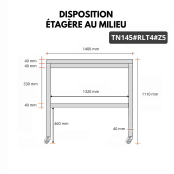 Table de travail en inox Bar 1400x500 mm avec 1 étagère inférieure sur roulettes PREMIUM - GOLDINOX