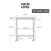 Table de travail en inox Bar 1400x500 mm avec 1 étagère inférieure sur roulettes PREMIUM - GOLDINOX