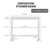 Table de travail en inox Bar 1800x500 mm avec 1 étagère inférieure sur roulettes PREMIUM - GOLDINOX