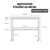 Table de travail en inox Bar 2000x500 mm avec 1 étagère inférieure sur roulettes PREMIUM - GOLDINOX