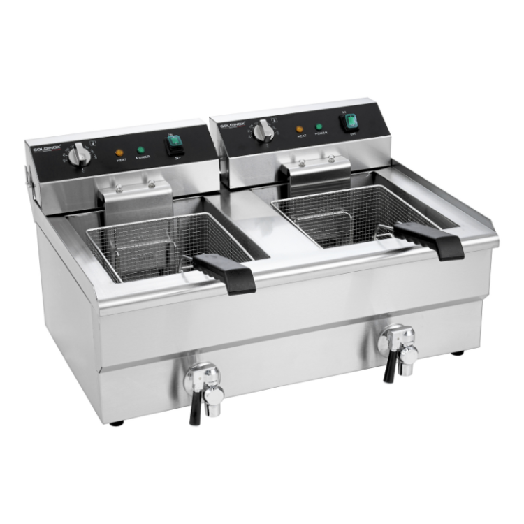 Friteuse électrique à poser professionnelle 16 + 16 Litres avec robinet de vidange (400V) IDEAL - GOLDINOX