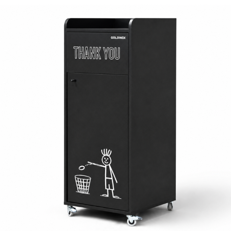 Poubelle snack "THANK YOU" en bois Noir 100 Litres PREMIUM - GOLDINOX