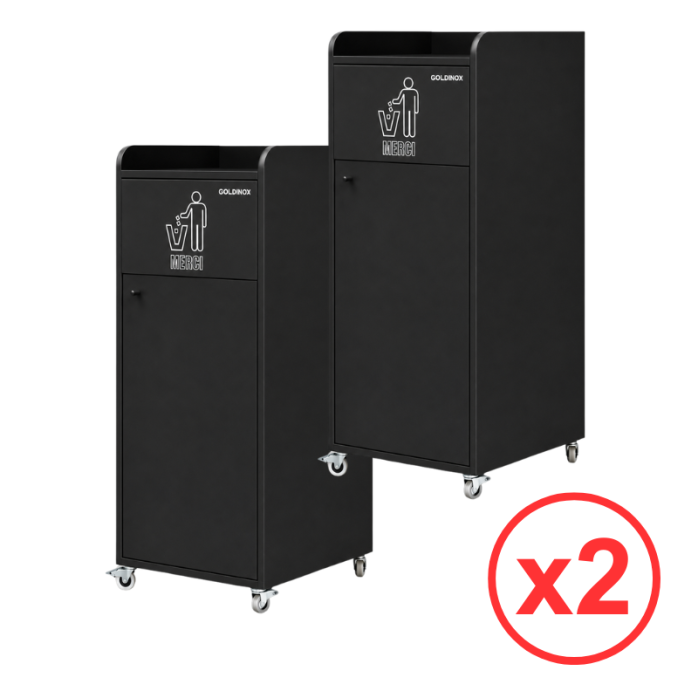 Lot de 2 Poubelles snack "MERCI" en bois Noir 100 Litres PREMIUM - GOLDINOX