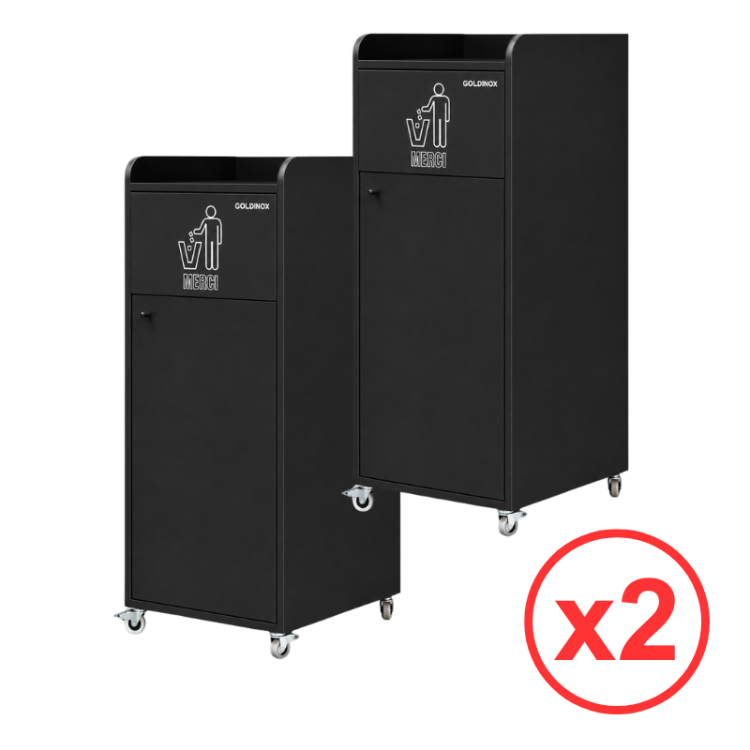 Lot de 2 Poubelle snack "MERCI" en bois noir 100 Litres PREMIUM - GOLDINOX