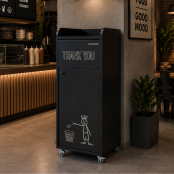 Lot de 4 Poubelles snack "MERCI" en bois noir 100 Litres PREMIUM - GOLDINOX