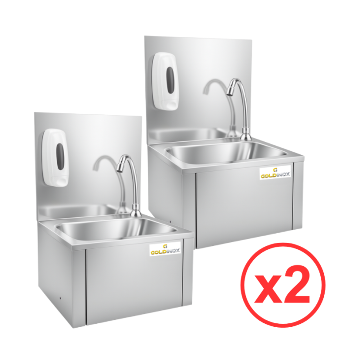 Lot de 2 Lave-mains à commande fémorale + Distributeur de savon PREMIUM - GOLDINOX