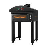 Four à pizza électrique 4x Ø34 cm (6kW-380V) sur roulettes avec hotte d'extraction + moteur Série "PIZZA CHEF" PREMIUM-GOLDINOX