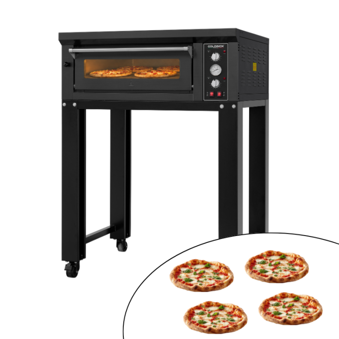 Four à pizza électrique 4 x Ø34 cm (6kW - 380V) sur roulettes Série "PIZZA CHEF" PREMIUM - GOLDINOX
