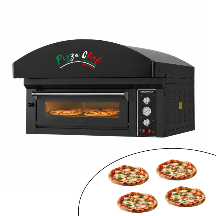 Four à pizza électrique 4 x Ø34 cm (6kW - 380V) avec hotte d'extraction Série "PIZZA CHEF" PREMIUM - GOLDINOX
