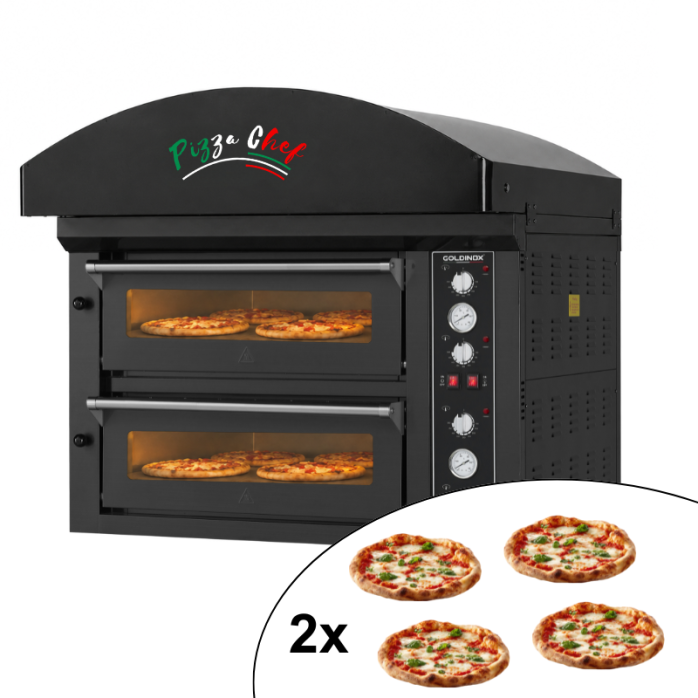 Four à pizza électrique 4 x Ø34 cm (6kW - 380V) avec hotte d'extraction Série "PIZZA CHEF" PREMIUM - GOLDINOX