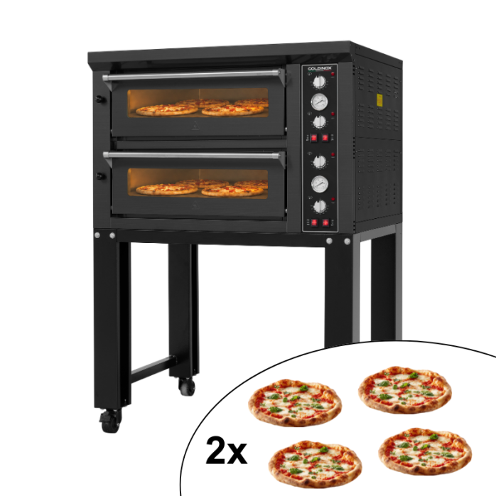 Four à pizza électrique 4 +4 x Ø34 cm (12kW - 380V) sur roulettes Série "PIZZA CHEF" PREMIUM - GOLDINOX