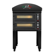 Four à pizza électrique 4 x Ø34 cm (6kW - 380V) sur roulettes et hotte d'extraction Série "PIZZA CHEF" PREMIUM - GOLDINOX