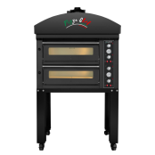 Four à pizza électrique 4x Ø34 cm (6kW-380V) sur roulettes avec hotte d'extraction + moteur Série "PIZZA CHEF" PREMIUM-GOLDINOX