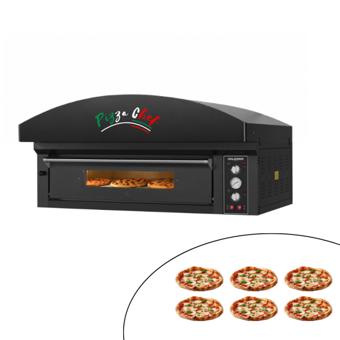Four à pizza électrique 6 x Ø34 cm LARGE (8kW - 380V) avec hotte d'extraction Série "PIZZA CHEF" PREMIUM - GOLDINOX