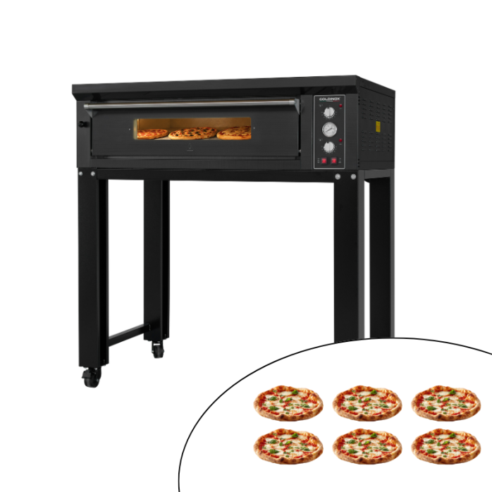 Four à pizza électrique 6 x Ø34 cm LARGE (8kW - 380V) sur roulettes Série "PIZZA CHEF" PREMIUM - GOLDINOX