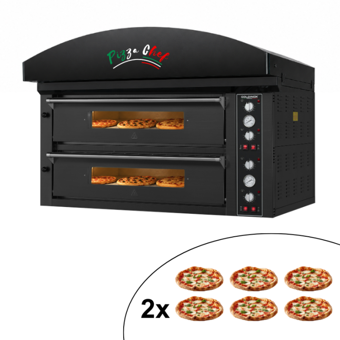 Four à pizza électrique 6+6 x Ø34 cm (16kW - 380V) avec hotte d'extraction Série "PIZZA CHEF" PREMIUM - GOLDINOX