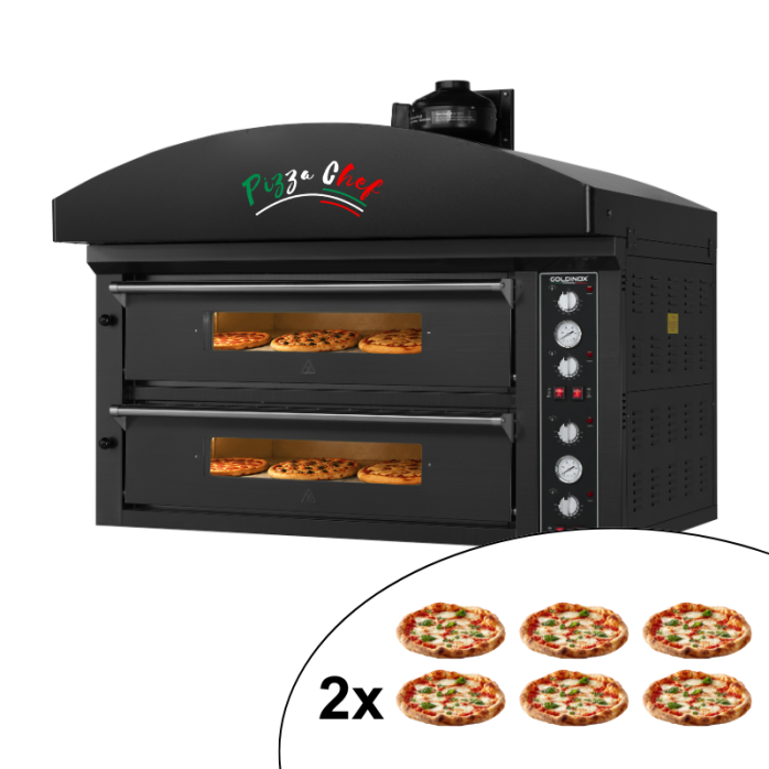 Four à pizza électrique 4 x Ø34 cm (6kW - 380V) avec hotte d'extraction et moteur Série "PIZZA CHEF" PREMIUM - GOLDINOX