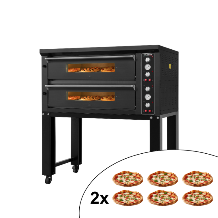 Four à pizza électrique 6 +6 x Ø34 cm LARGE (16kW - 380V) sur roulettes Série "PIZZA CHEF" PREMIUM - GOLDINOX