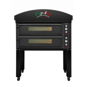 Four à pizza électrique 6+6 x Ø34 cm LARGE (16kW - 380V) sur roulettes et hotte d'extraction Série "PIZZA CHEF" PREMIUM - GOLDIN