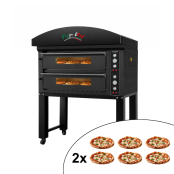 Four à pizza électrique 6+6 x Ø34 cm LARGE (16kW - 380V) sur roulettes et hotte d'extraction Série "PIZZA CHEF" PREMIUM - GOLDIN