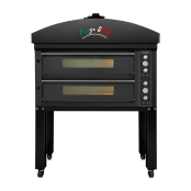 Four à pizza électrique 6 + 6 x Ø34 cm LARGE (16kW-380V) sur roulettes avec hotte d'extraction + moteur Série "PIZZA CHEF" PREMI